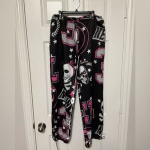 Black and Pink Skull Graphic Joggers